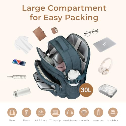 Image of CLUCI 17.3 Inch Laptop Backpack for Women, Anti Theft Travel Backpack, Puffer Quilted Work Backpack, Water Resistant College Bookbag, Carry on backpack with RFID(Green)