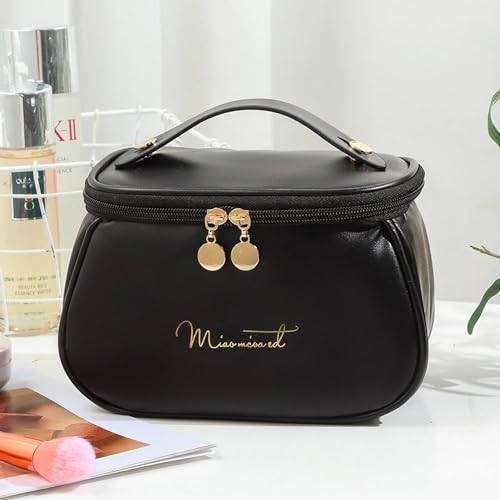 Image of ARLICORPING Large Capacity Cosmetic Bag, Women's Makeup Travel Bag Portable Leather Bag (Black (Medium)), 11 Centimeters