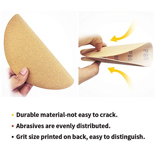 SPEEDWOX 50 Pcs 6 Inches Sanding Discs 80 Grit Dustless Hook and Loop Sandpaper for Random Orbital Sander Yellow Finishing Discs for Automotive Woodworking - Image 3