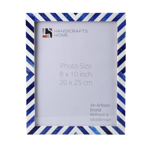 Handicrafts Home 8x10 Blue Picture Frame– Handmade Chevron Bone Inlay