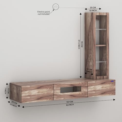 Image of Anikaa Lucen Ultra Modern Wall-Mounted TV Unit with Storage Cabinet and Light |3 Flip-Down Storage Doors Acrylic Shelves & Engineered Wood Construction | Fits Up to 55 Inch TV | Coachwood Finish | DIY