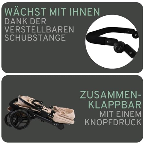 Bandits & Angels Puppenwagen Beige Modern Angel 2in1 Sand ab 3 Jahren – Puppenbuggy – Für Mädchen – Verstellbarer Schieber 48-81 cm – Komplett zusammenklappbar – Mit Einkaufskorb – Bild 6