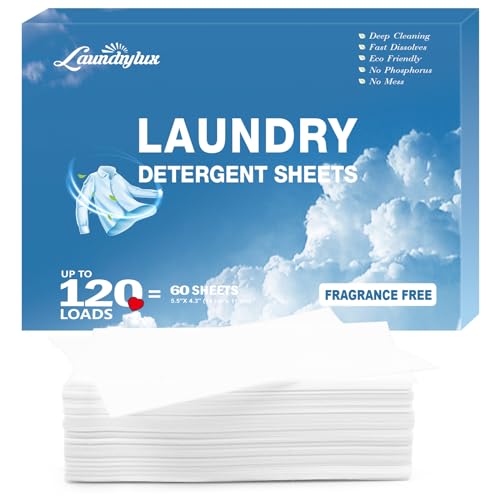 Laundry Detergent Sheet, Eco-Friendly & Hypoallergenic Wash Strips, Natural Ingredients, Ultra-Concentrated, Travel-Ready, No Plastic Jug- Unscented, (120 Loads) 60 Sheets