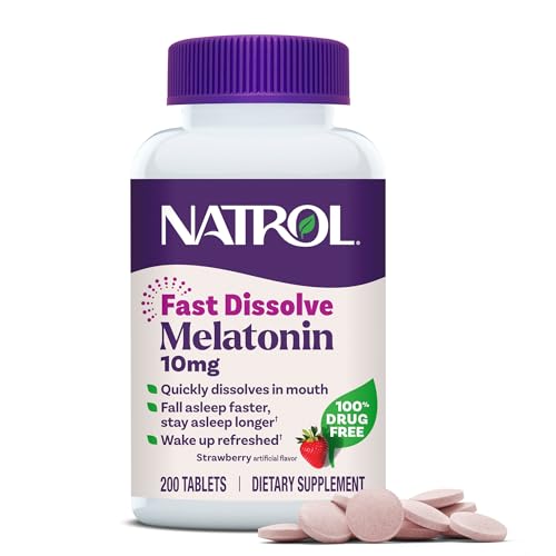 Natrol Fast Dissolve Melatonin 10 mg, Melatonin Supplements for Restful Sleep, Sleep Support for Adults, 200 Strawberry-Flavored Tablets, Up to a 200 Day Supply