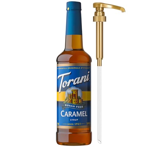 Torani Sugar Free Coffee Syrup, Caramel Syrup for Drinks, Zero Calorie, Pump Included, 25.4 Fl Oz