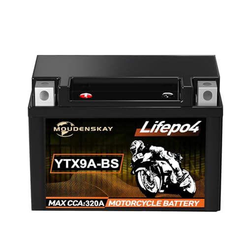 MOUDENSKAY Batterie Lithium Moto 12V Batterie Moto Lithium Ion Powersports avec BMS(YTX9A-BS 320A 12.8V 4Ah) LiFePO4 Batterie de démarrage pour motos, ATV, UTV, véhicules nautiques, etc