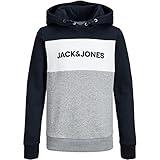 Jack & Jones Junior Herren JJELOGO Blocking Sweat Hood NOOS JR Kapuzenpullover, Navy Blazer, 164