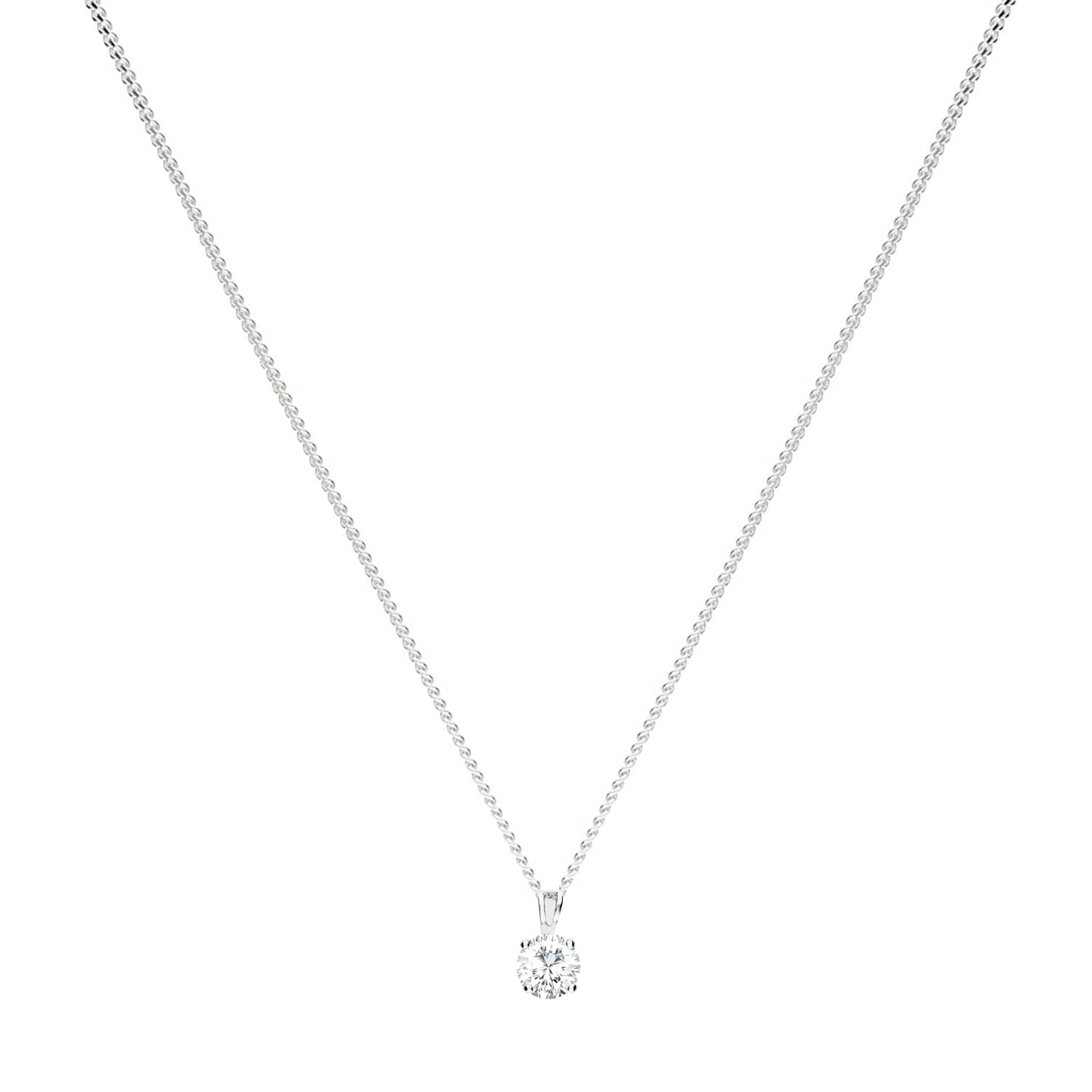 Premium Damen Halskette 925 Sterling Silber mit einem Zirkonia Stein Anhänger 8mm Kette Solitär Strass Glitzer Steinahnänger Weiß Rund Tropfen Braut Brautschmuck