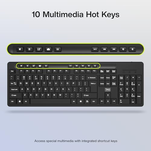 Image of TAG KBWM1000 Black Wireless Keyboard & Mouse Combo Kit with USB 2.4Ghz Nano Receiver, Linear Chiclet Keys, Upto 10M Clicks, Full 104 Keys & 10 Multimia Keys, 6 Buttons Mouse, for Windows /Mac /Linux