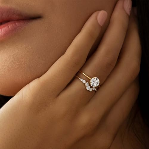 KAERUN Cubic Zirconia Gold Rings for Women Non Tarnish 14K Gold Plated Diamond Wedding Promise Engagement Rings Stackable Fashion Dainty Gold Knuckle Women Rings Set Size 6 7 8 9 10 114