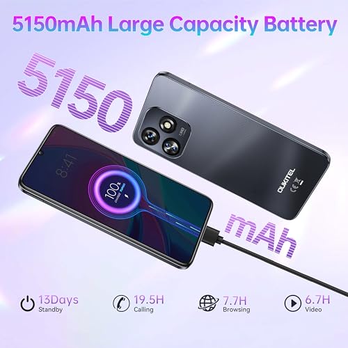 OUKITEL C51 Sim-Free & Unlocked Mobile Phones, Android 13 18GB RAM+128GB ROM, 4G Mobile Phones Sim Free Unlocked, Dual Sim Smartphone 13MP+5MP Camera, 6.8