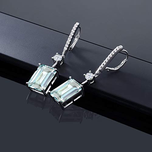 Gem Stone King 925 Sterling Silver Sky Blue Simulated Aquamarine Dangle Earrings For Women (13.58 Cttw, Emerald Cut 14X10Mm) #TOP13