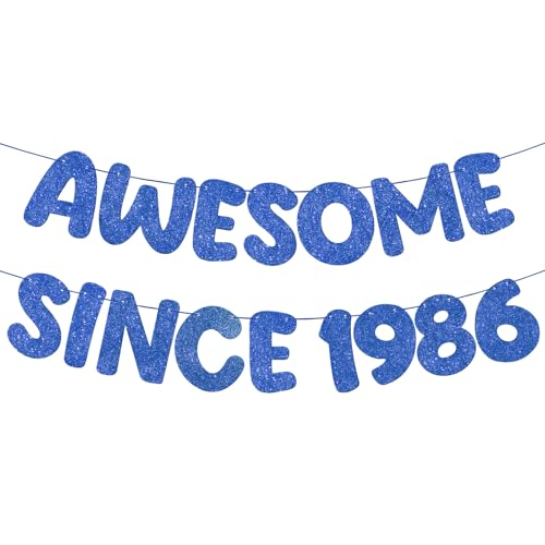 Image of Fulmoon Pre-strung Awesome Since 1986 Banner Glitter Happy 40th Birthday Banner Funny 40th Birthday Decorations 1986 Party Decorations for Men Women Anniversary(Navy Blue)