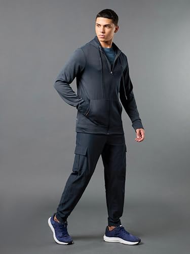 Image of TECHNOSPORT Mens Fleece Slim Fit Solid Regular Fit Hooded Jacket with Techno Warm+, Fast Dry for Winter Use