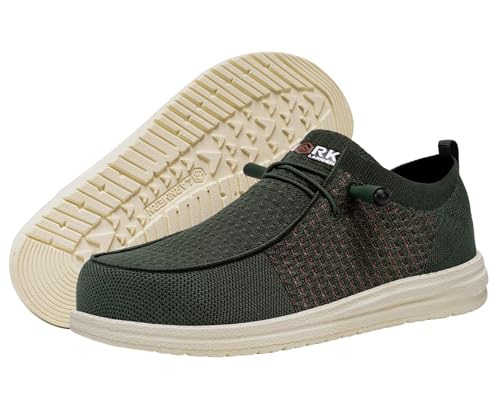 Image of LARNMERN Slip On Steel Toe Shoes Men Lightweight Comfortable Lounging Walking Sneakers Safety Work Steel Toe Loafers(7.5 Men, Army Green)