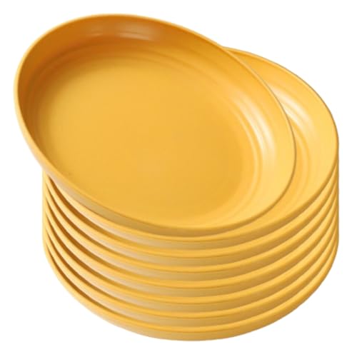 Image of YANCI 20 cm Large Deep Plastic Plates, Unbreakable and Reusable Light Weight Dinner Plates Pasta and Dumpling Bowl Microwave Safe BPA Free Dishwasher Safe, Set of 8, Yellow