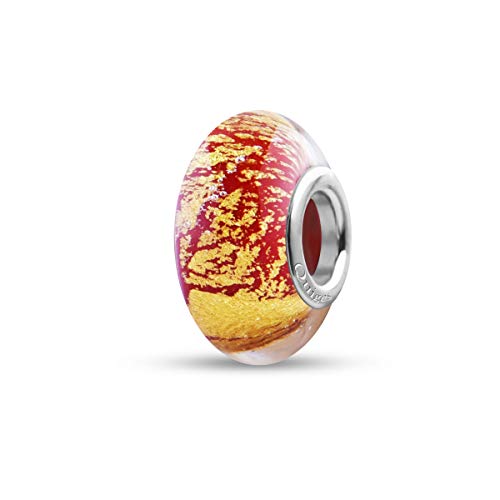 Preisvergleich Produktbild Quiges Glas Bead Perle für Damen Handgemacht Rot mit Gold