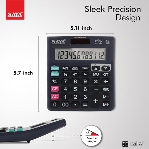 Image of Saya SY-C120 Check and Correct Classic Desktop Calculator | Ergonomic Design - Ideal for Office Supplies | School Supplies| 3 Year Warranty
