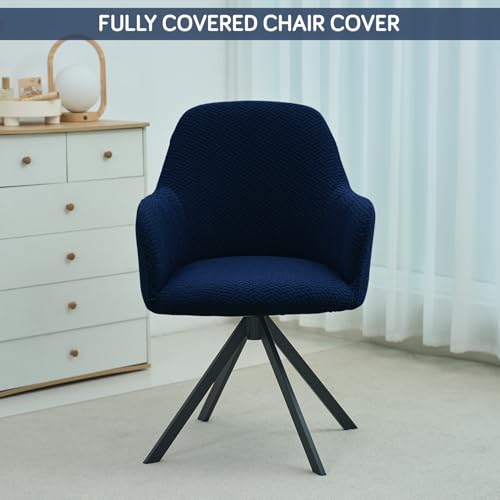Image of HOKIPO Premium Jacquard Fully Covered Cover for Swivel Dining Chair with Arms, Pack of 4, Navy Blue (AR-5356-NBL*4)