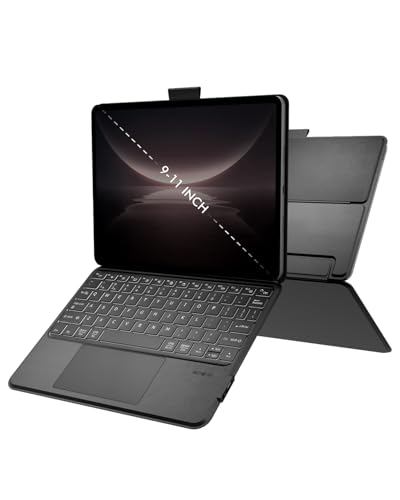 Image of Universal Keyboard Case for 9-11 Inch Tablets, Dual Bluetooth Detachable Keyboard for Android Tablets /iPads /Galaxy Tabs, Magnetic Backlit Keyboard with Washable Adhesive Mount&Any-Angle Stand&Trackpad