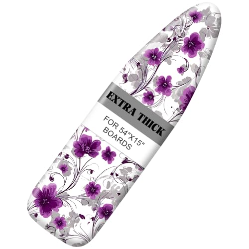 Image of Quick Install Ironing Board Cover 15 inch x 54 inch Ironing Board Cover with Nose Strap Pocket and Elastic Sides Anti-Slip and Heat-Resistant Stylish Home Ironing Board