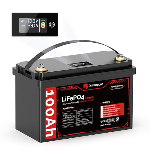 DR.PREPARE 12V 100Ah LiFePO4 Battery with LED Meter, 1280Wh