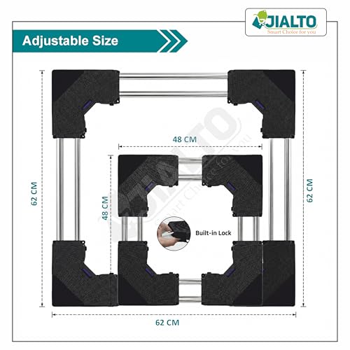 Image of JIALTO Universal Washing Machine Stand 5-12Kg| Washing Machine Trolley | Refrigerator Stand For Fridge | Spirit Level | Anti-Vibration Legs | Rubber Pads Load Capacity 350Kg (Double SS Pipe / Black)