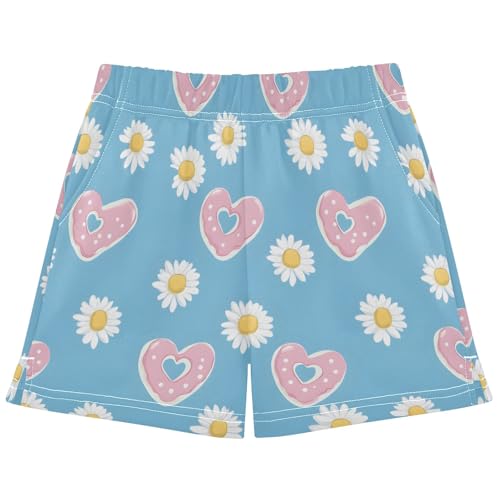 ISAOA Blue Heart Donut Daisy Girl Short d'été décontracté pour enfants avec poches, Blue Heart Donut Daisy, 10-11 ans