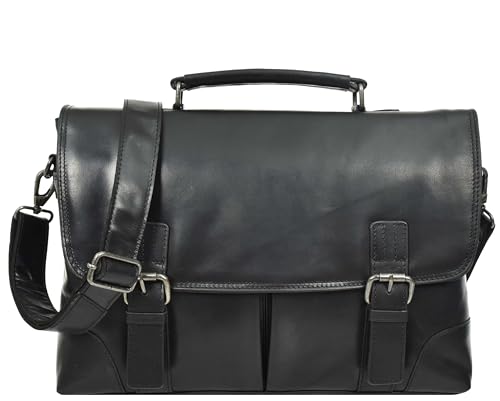 Sacoche en cuir véritable homme HLG77 sac bandoulière et sacoche de ville noire