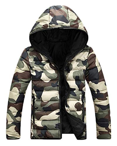 Unisexe Camouflage Doudoune Femme Homme Hiver Blouson à Capuche Épaissir Chaud Manteau Matelassée Veste Vert L
