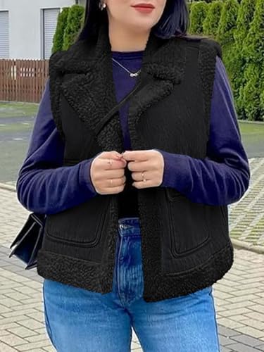 Tankaneo Womens Sherpa Denim Vest Oversized Fleece Lined Sleeveless Jean Jacket Winter Fuzzy Outerwear4