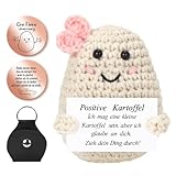 Pocket Hug Positive Kartoffel, Positive Potato und Rosegold Glücksbringer, Kreative Strickwolle Kartoffel Puppe mit Positiver Energiekarte, Mutmacher Prüfung Geschenk für Beste Freund Frauen