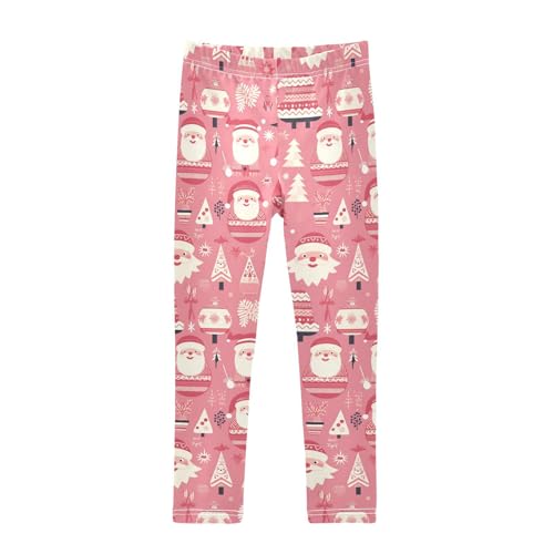 KLL Christmas Santa Red Pastel Pink Little Girls Athletic Leggings Casual High Waisted Sweatpants Gym
