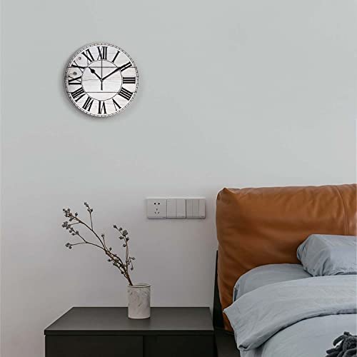 Acozuhse Silent Non Ticking Rustic Wall Clock, Wooden White Clock Roman Numerals Clocks, Battery Operated 9.8"X9.8" Round Wall Clock For Kitchen, Living Room, Bedroom, Office #TOP3