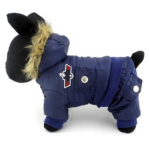 Ranphy Waterproof Dog Snowsuit Jumpsuit Hoodie Winter Coat Pet Fleece Lined Clothes Puppy Cotton Padded Outfit Cold Weather Hooded Airman Jacket Warm Cat Clothes Chihuahua Parka Girls Boys Blue M - Thumbnail 6