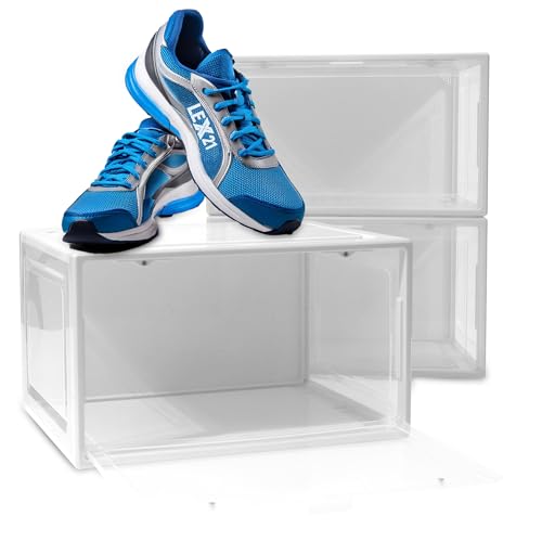 BITUXX LEX21 Schuhbox Stapelbar Aufbewahrungsbox Kunststoffbox Schuhkasten Schuhkarton Schuhorganizer bis Gr.47 (Weiß, 3er Set)