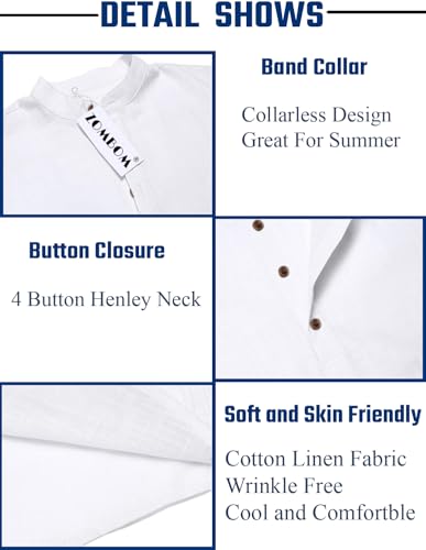 Image of Zombom Men's Cotton Blend Solid Casual Regular Fit Mandarin /Chinese Collor Short Full Sleeve Kurta for Men