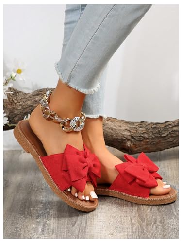 Image of GORGLITTER Women's Bow Flat Sandals Open Toe Slip On Slide Slipper Shoes | Sandals Women Comfortable, Dressy Sandal Women, Y2k Shoes, Dress Slippers for Women, Flats