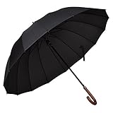 Atree 55 Inch Classic Auto Open J Handle Umbrella Parasol Stick Umbrella with 16 Ribs, Durable and Strong Enough (Black)