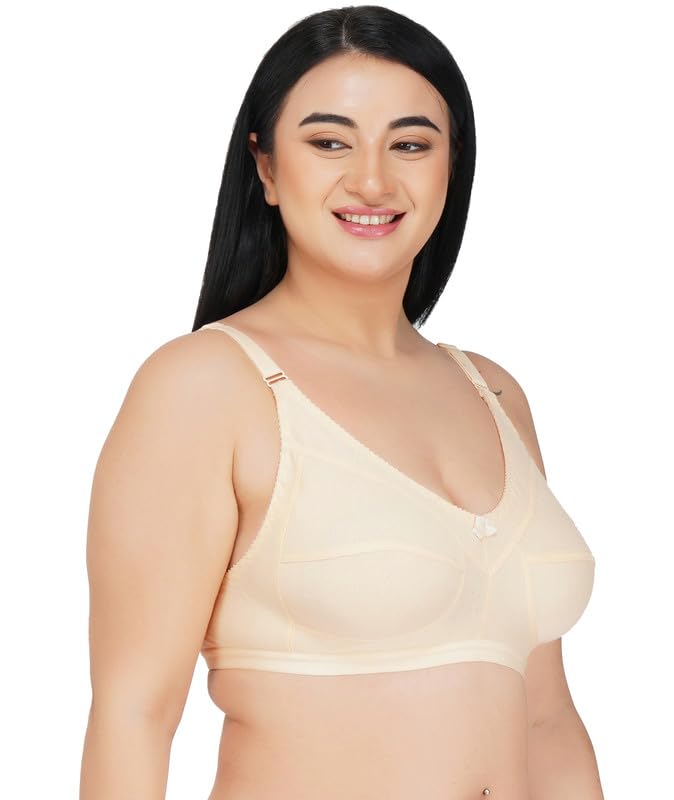 Image of Women's Cotton Blend C-Cup Non-Padded Heavy Bust Seamless Minimizer Full Coverage Non-Wired T-Shirt Everyday Bra Combo Pack of 3