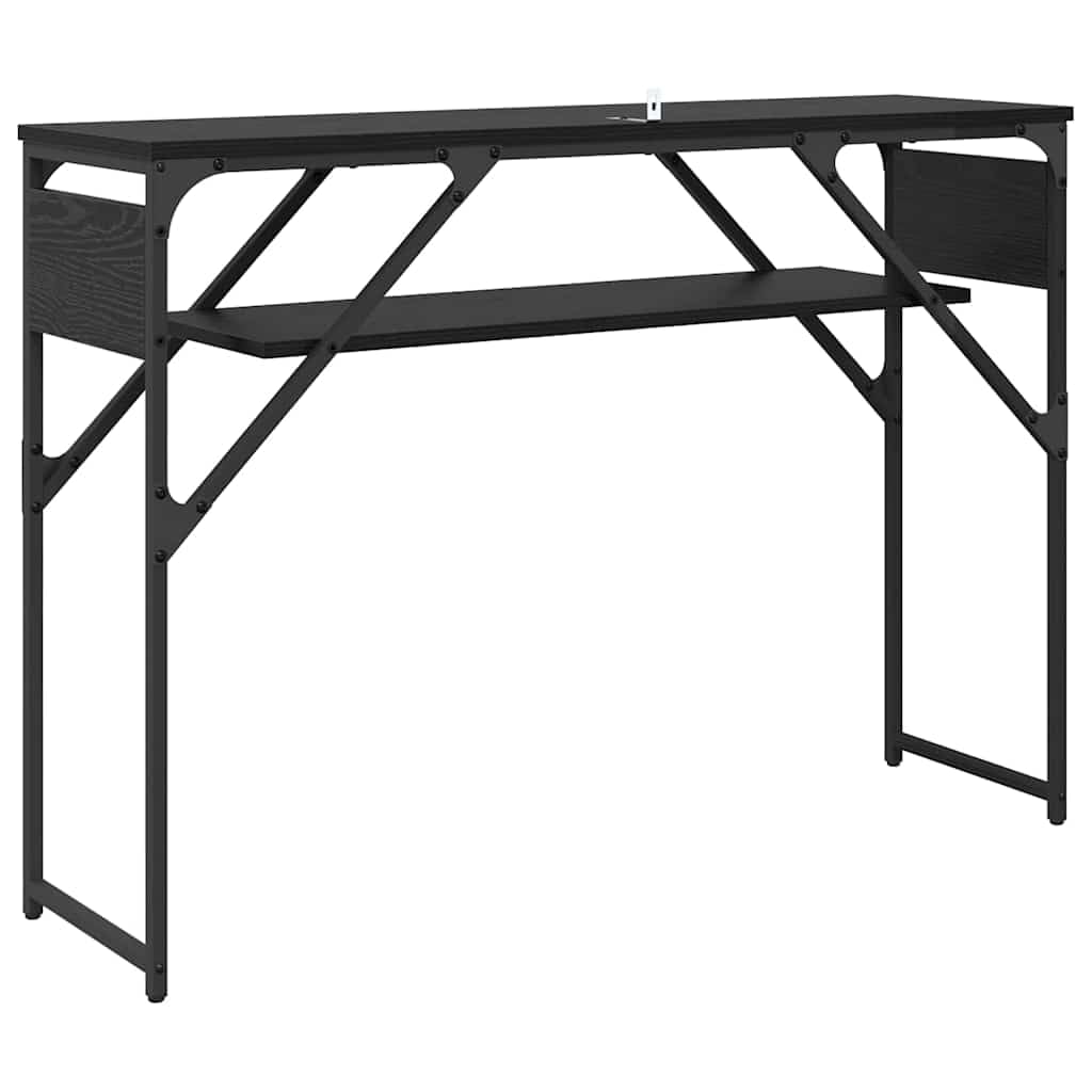 Stolik konsolowy, czarny, imitacja dębu, 105 x 30 x 75 cm, materiał drewnopochodny z 2 półkami, styl industrialny, wytrzymały, wszechstronny jako stolik pomocniczy, trwały