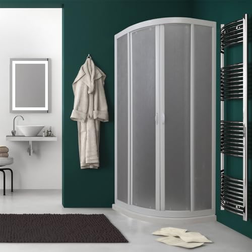 Box Doccia Circolare Acrilico 2 Ante 90X90 cm H. 187cm Semicircolare Plastica Stampato C Opaco Reversibile Profilo Alluminio Bianco Apertura Centrale