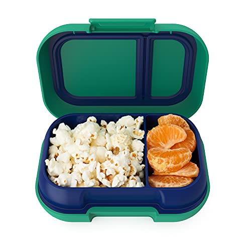 Image of Bentgo Kids Snack - 2 Compartment Leak-Proof Bento-Style Food Storage for Snacks and Small Meals, Easy-Open Latch, Dishwasher Safe, and BPA-Free - Ideal for Ages 3+ (Green/Navy)