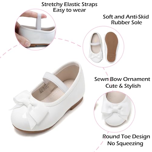 Image of PHIRAMIN Toddler Flower Girl Dress Shoes - Little Girl Ballet Flats Bow Wedding Party