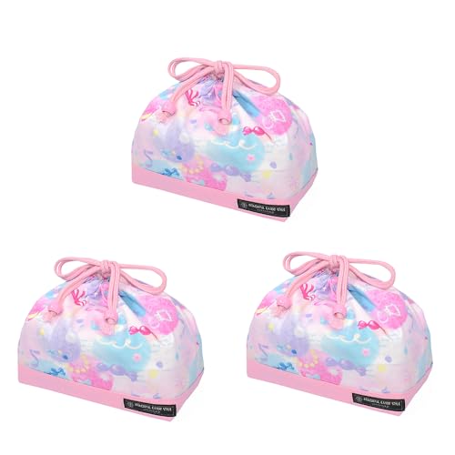 COLORFUL CANDY STYLE 巾着 中 マチ有りお弁当袋(ネームタグ付き) ふわふわキュートなキャンディポップ 3枚セット 女の子 かわいい 子供用 中 マチ有りお弁当袋 お弁当 巾着 お弁当袋 キッズ お弁当バッグ ランチ 巾着 ランチ袋 幼稚園 幼児 お弁当 袋 おしゃれ N3479403-BTR