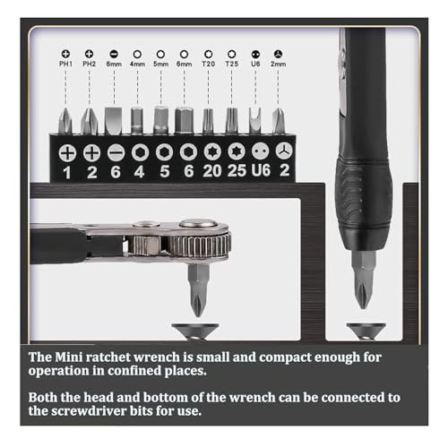 Image of AASONS 11pc 36-Tooth 1 /4 inch Mini Ratchet Wrench & Screwdriver Combination Bit Set 90 Degree High Torque Magnetic Offset Reversible Drive Handle For Bike Bicycle Multi-Function Mechanic Repair Tool
