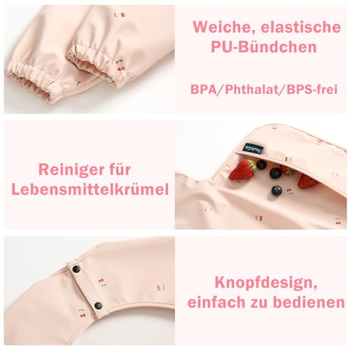 PewinGo Entwöhnungslätzchen mit langen Ärmeln & BLW, weiches und hautfreundliches Material, wasserdicht und leicht zu reinigen & maschinenwaschbar, für Babys Kleinkinder (Rosa)