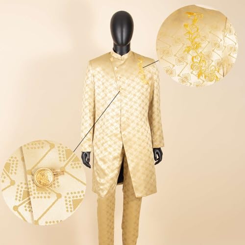 African Suit for Men Slim Fit Embroidery Jacket Pants 2 Piece Set Bazin Riche Business Formal Outfits4