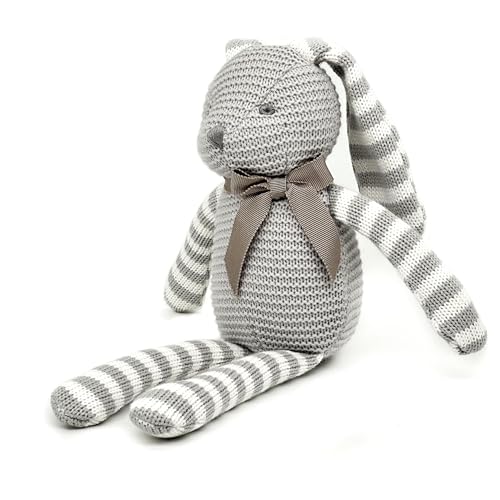 FLUFFYFUN 100% Bio-Baumwolle Kuscheltier Baby Hase Grau 18cm - stofftier für Neugeborene