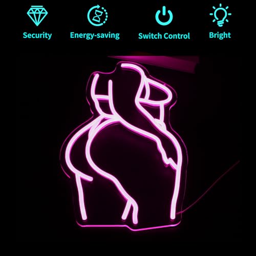 Image of Neon Sign - HSJNJKFU Lady Neon Signs for Wall Decor Beer Bar Light Signs for Man Cave Decor Pink Women LED Neon Sign for Room Birthday Party USB Powered